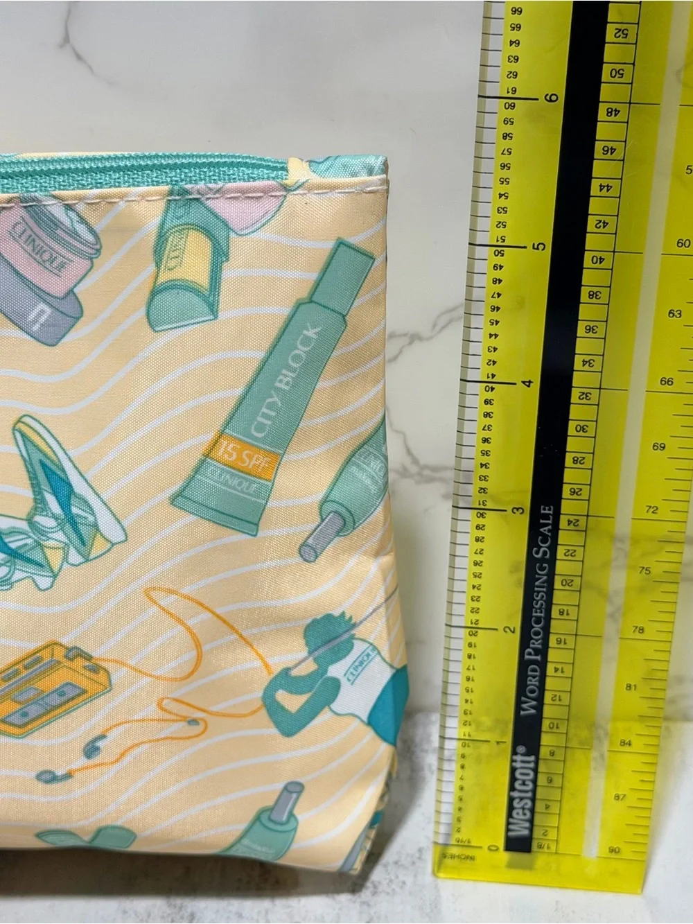 CLINIQUE Yellow & Teal Tennis Graphic Cosmetic Pouch